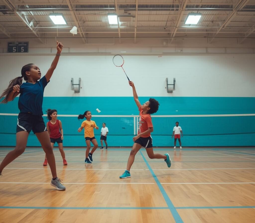 indoor badminton courts with kids playing